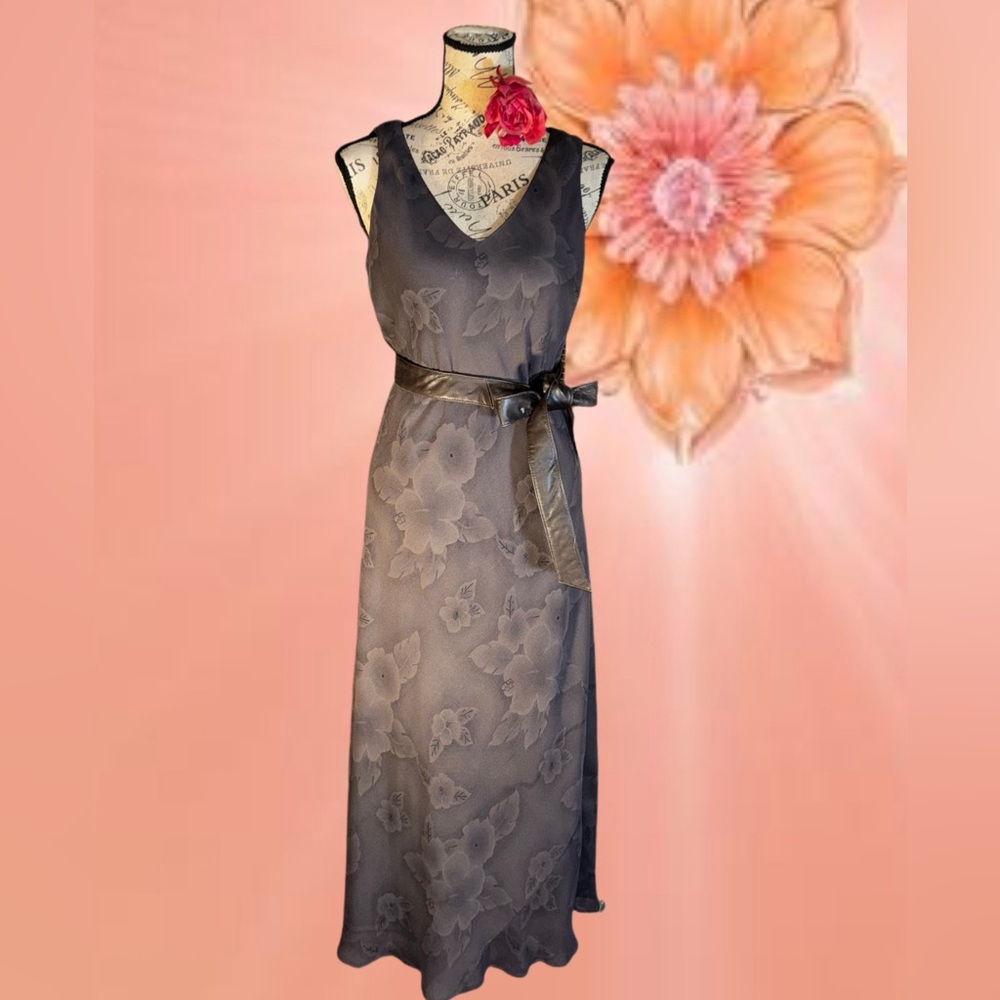 CDC Brown Floral Lace Maxi Dress with Belt